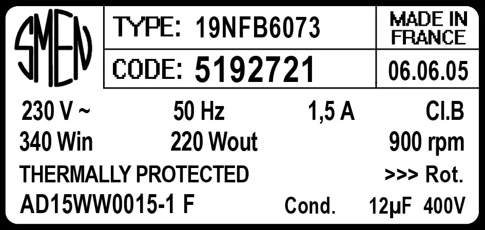 6129002721-MOTEUR SMEN 19NFB6073 "AD15WW0015.1F" *5192721* 2