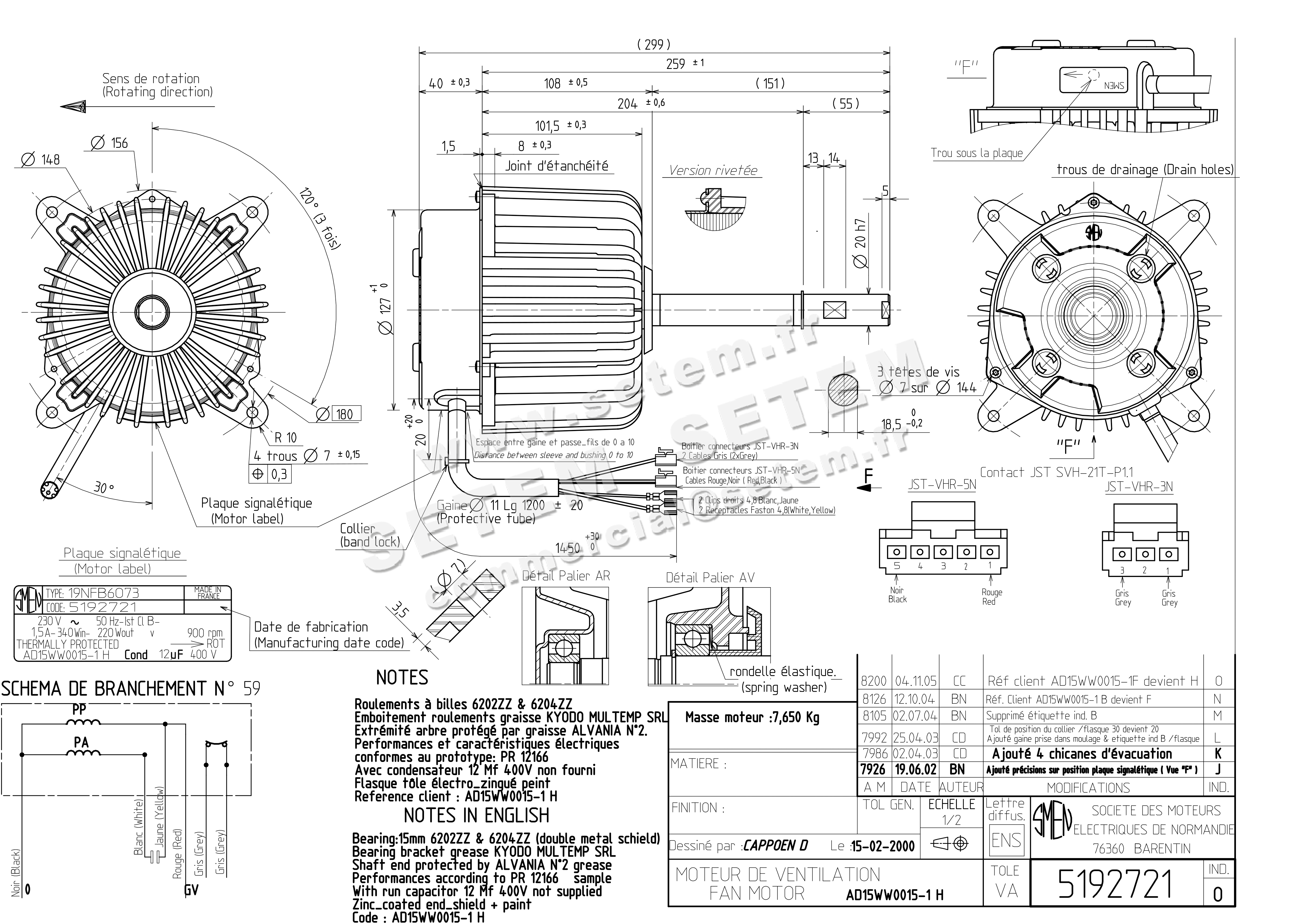 6129002721-MOTEUR SMEN 19NFB6073 "AD15WW0015.1F" *5192721* 5