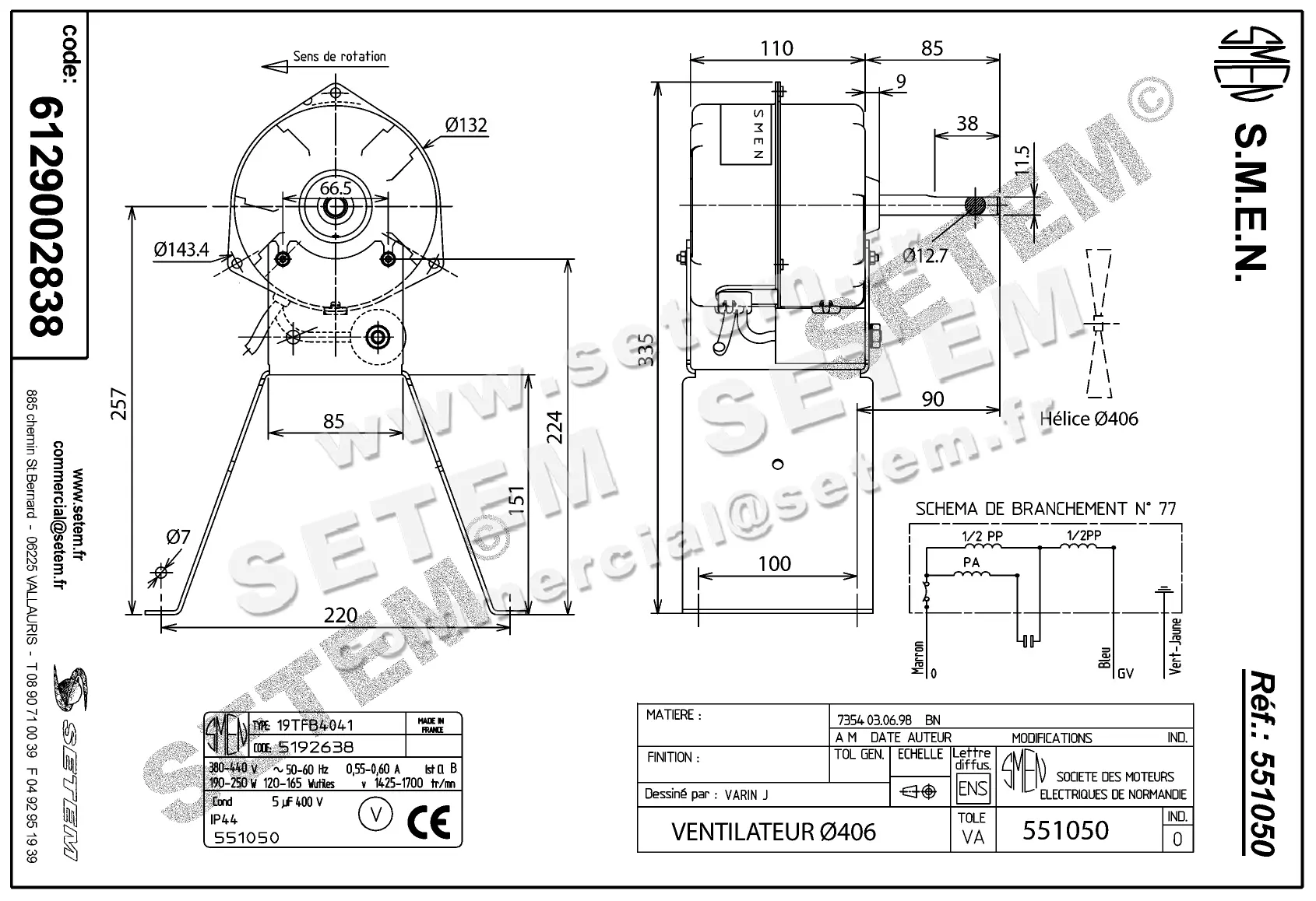 6129002838-VENTILATEUR SMEN "551050" *5212638* 2