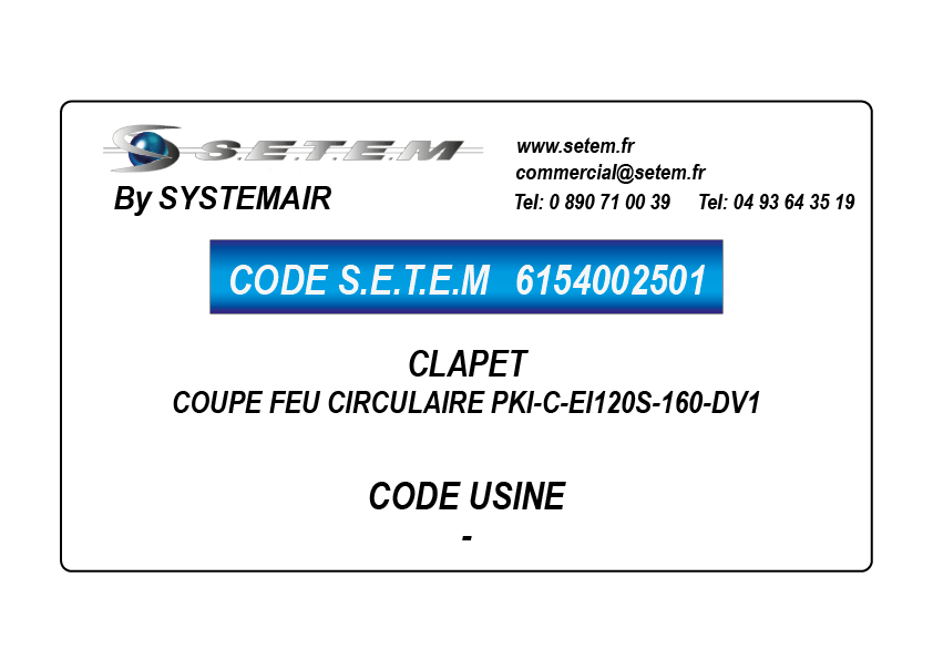 CLAPET COUPE FEU CIRCULAIRE PKI-C-EI120S-160-DV1