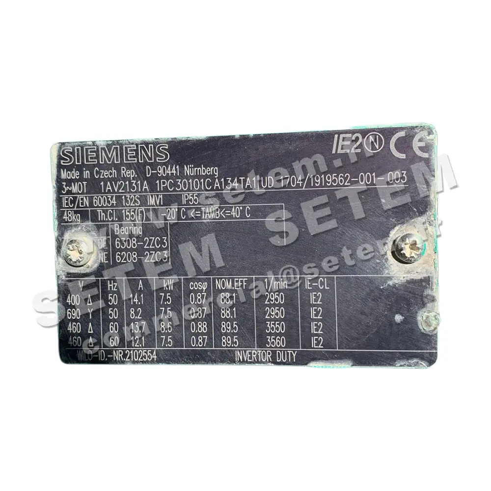 6166500080-MOTEUR SIEMENS 7.50KW 2P T400/690V HA132 B5 1AV2131A 1PC30101CA134TA1/UD