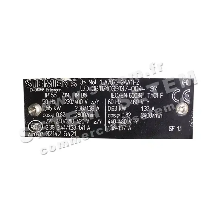 6166500090-MOTEUR SIEMENS 0.55KW 2P T230/400V HA71 B5 1LA7073-2AA11-Z