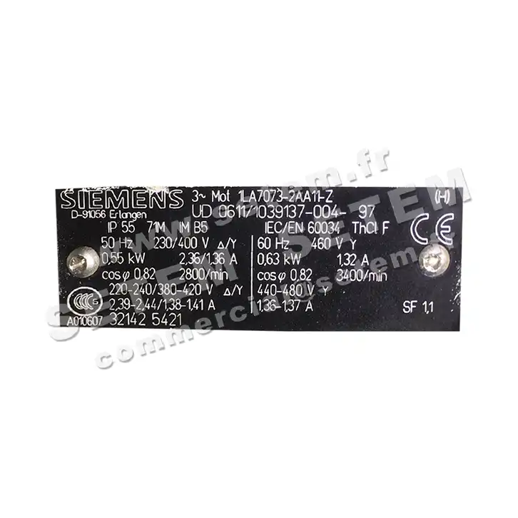 6166500090-MOTEUR SIEMENS 0.55KW 2P T230/400V HA71 B5 1LA7073-2AA11-Z
