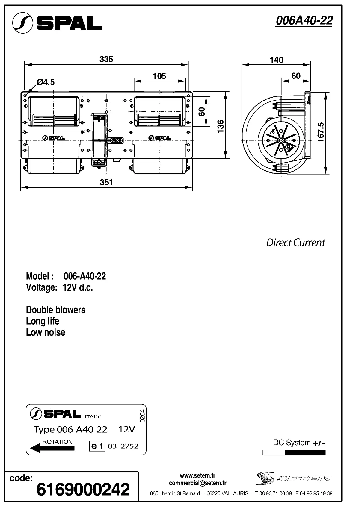 6169000242-VENTILATEUR SPAL 006.A40.22 3