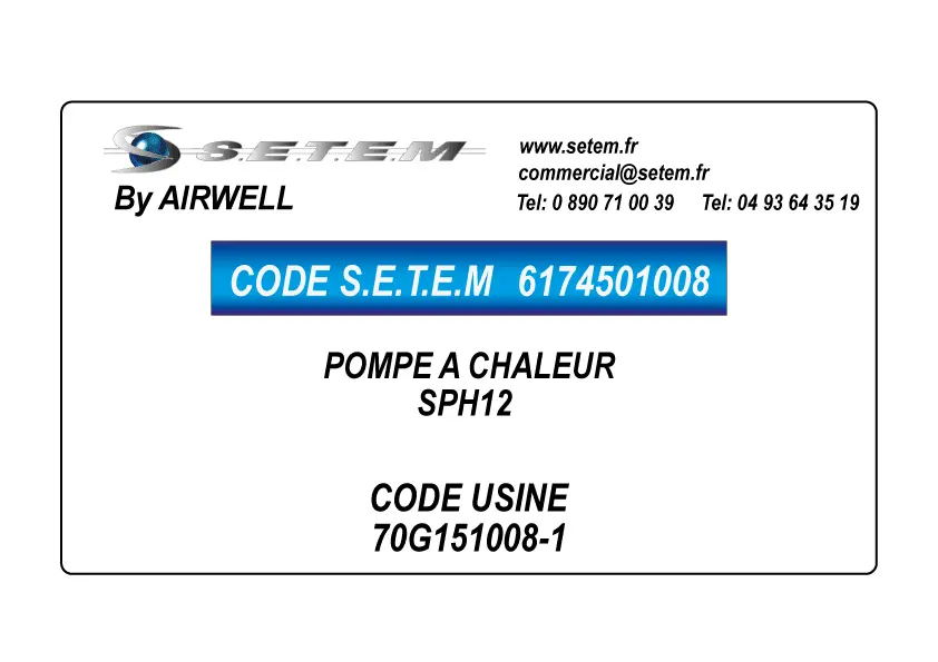 6174501008-POMPE A CHALEUR AIRWELL SPH12 *70G151008-1*