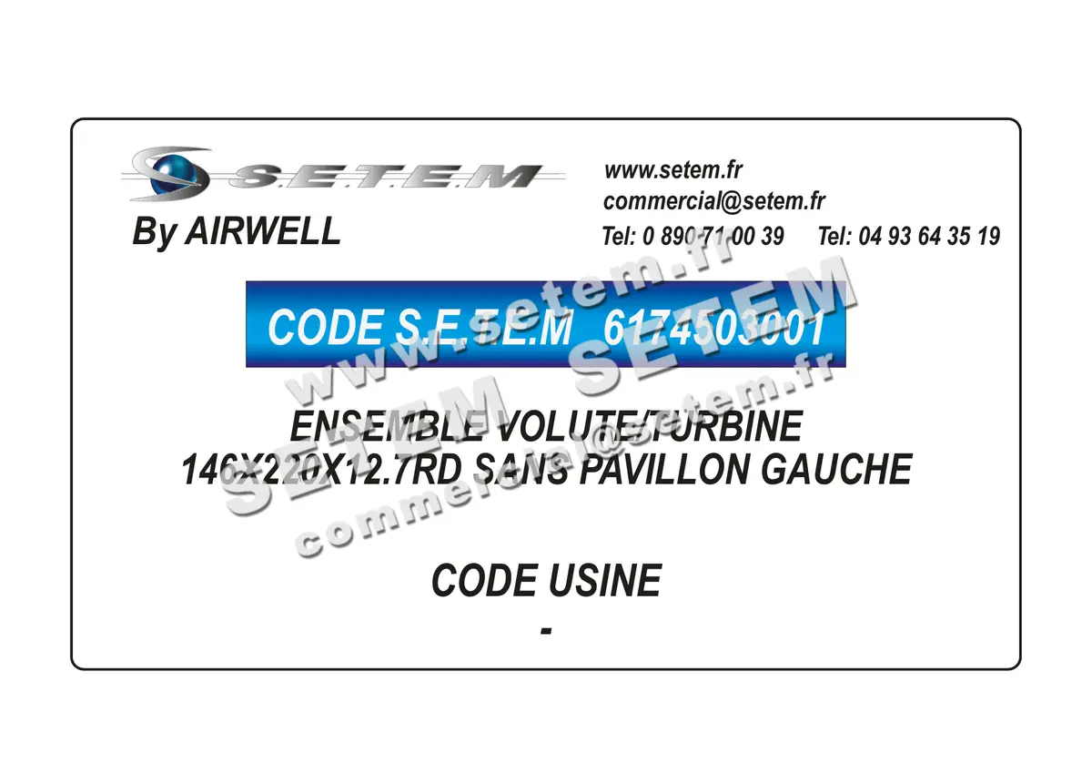 ENSEMBLE VOLUTE/TURBINE 146X220X12.7RD SANS PAVILLON GAUCHE