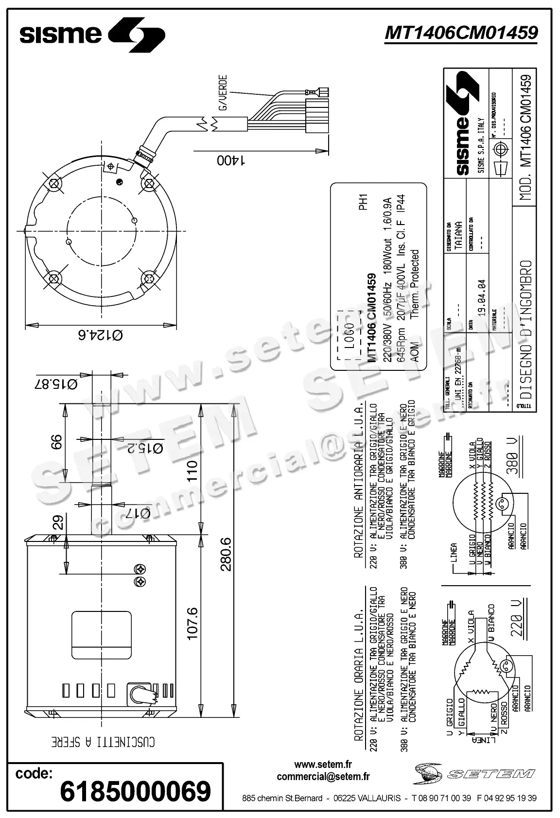 6185000069-MOTEUR SISME MO1495 "MT1406C" 3