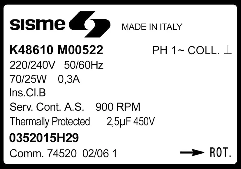 6185000280-MOTEUR SISME K48610MO0522 "0352015H29" 2