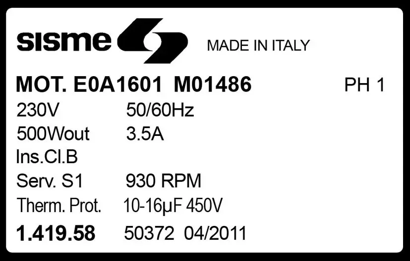 6185000486-MOTEUR SISME E0A1601MO1486 "141958" 2