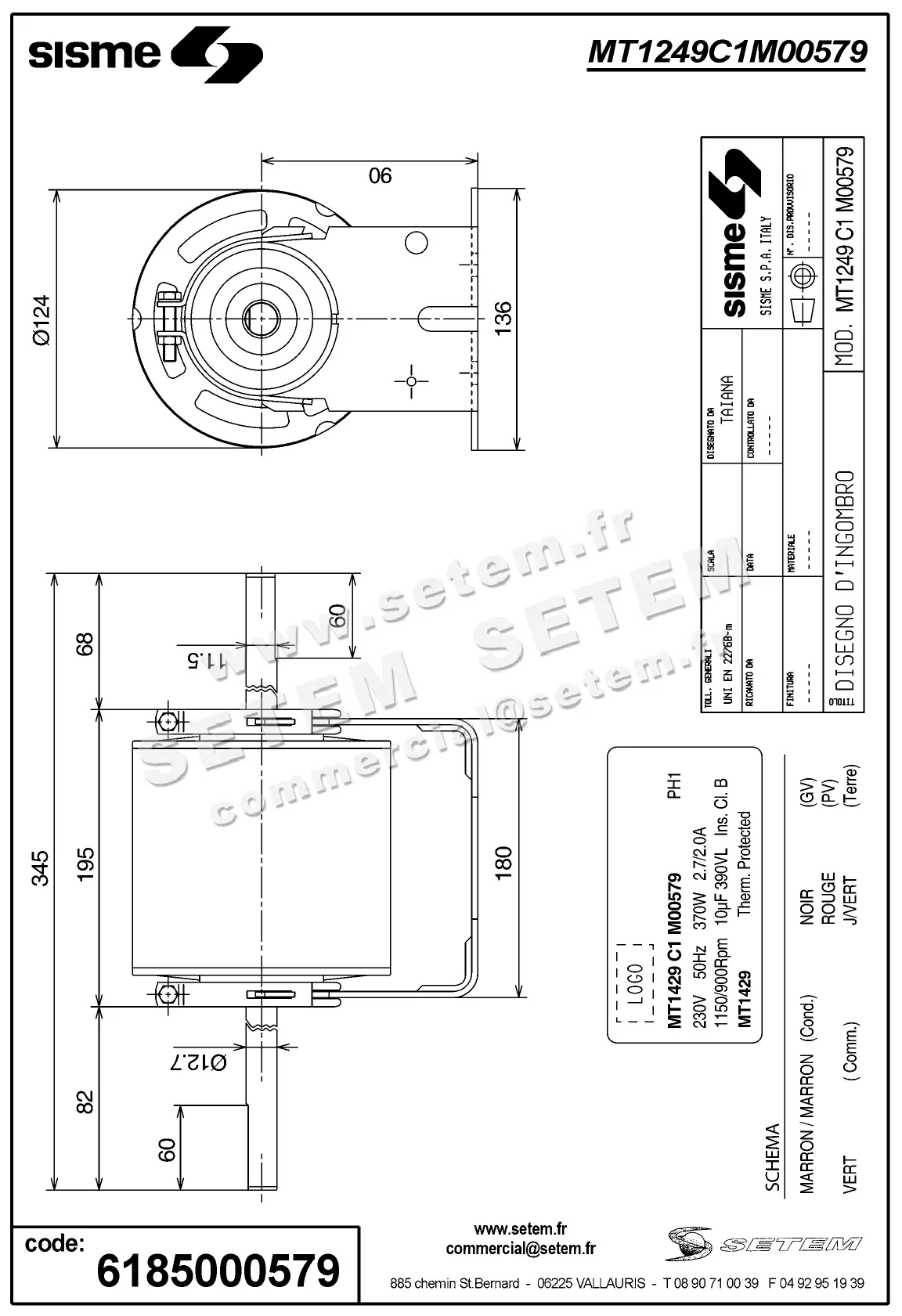 6185000579-MOTEUR SISME MO0579 "MT1249C1" 2