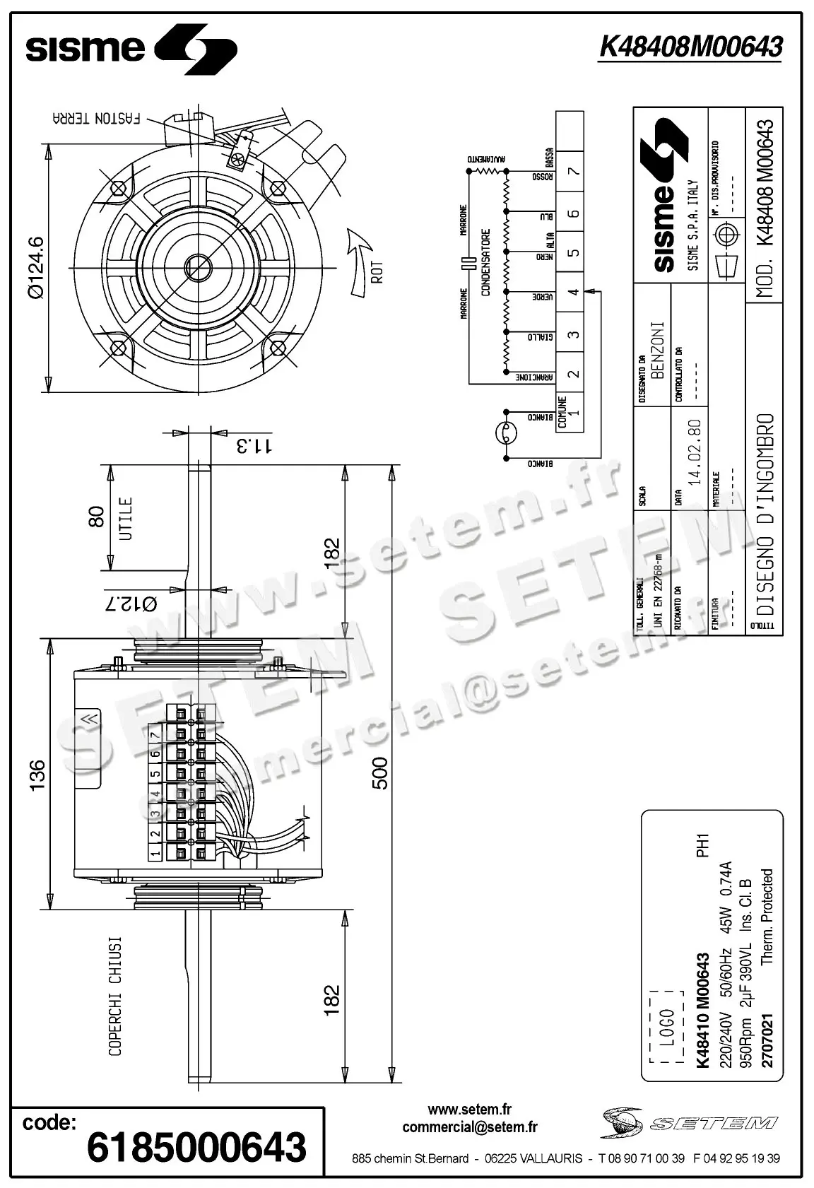 6185000643-MOTEUR SISME K48410M00643 *2707021* 2