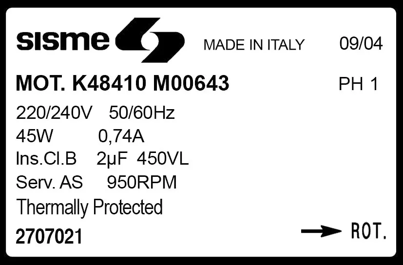 6185000643-MOTEUR SISME K48410M00643 *2707021* 2