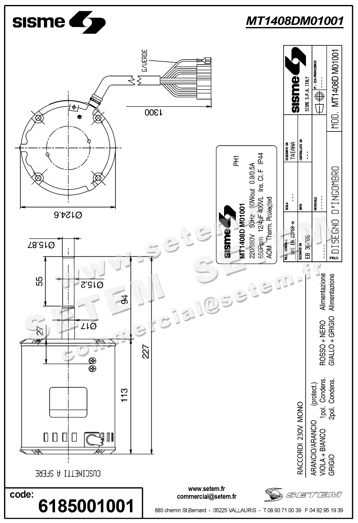 6185001001-MOTEUR SISME M01001 "MT1408D" 3