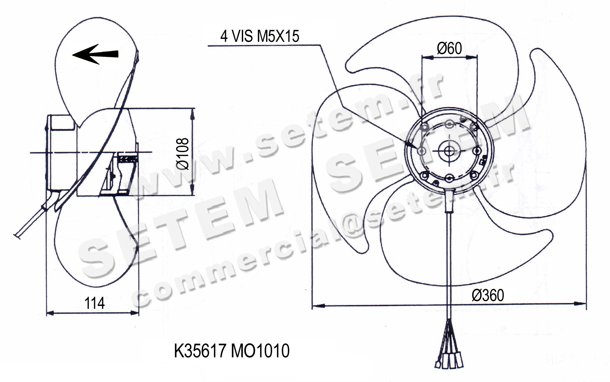 6185001010-MOTEUR SISME K35617MO1010 AVEC HELICE D360MM HELICE-GRILLE 6