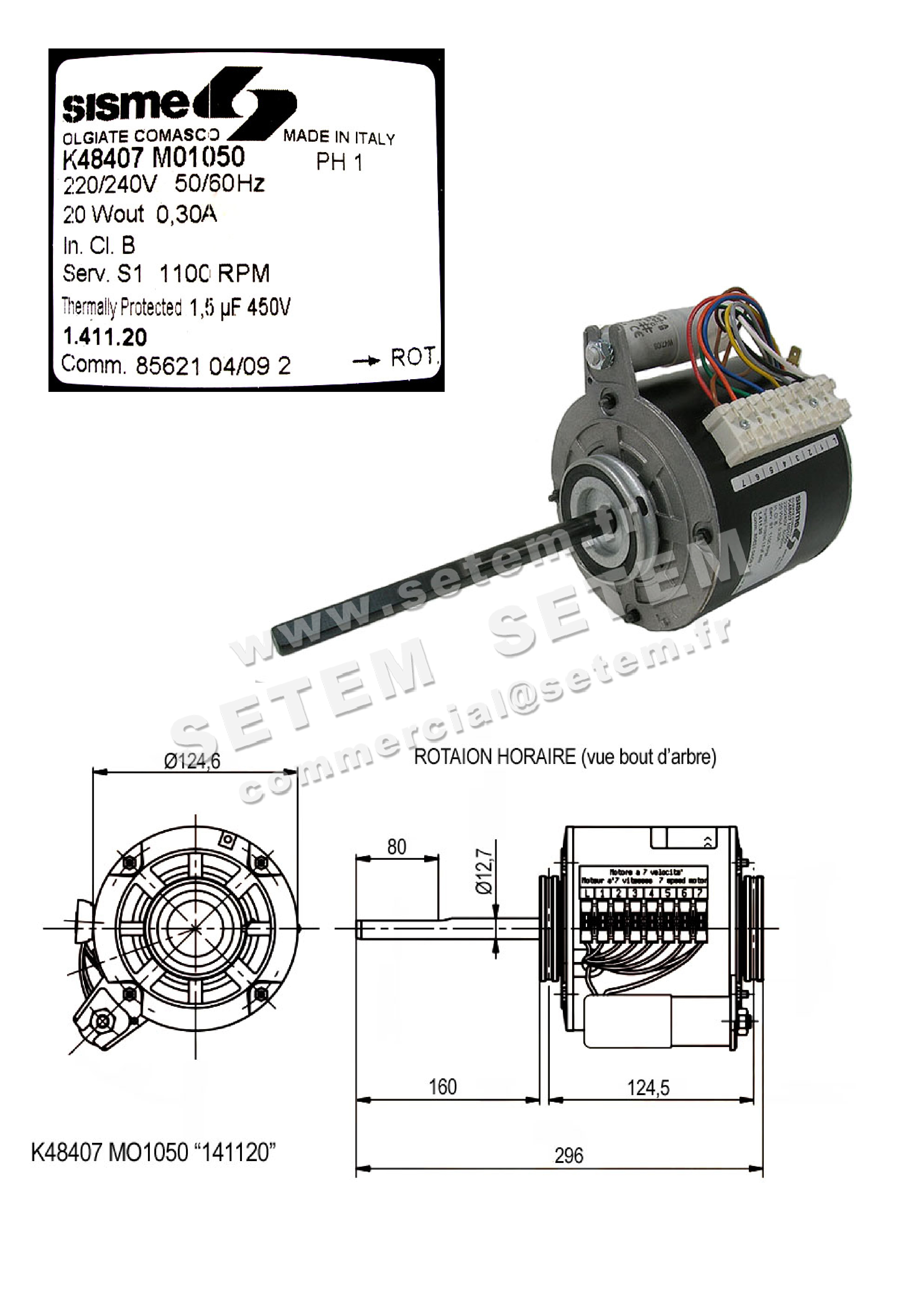 6185001050-MOTEUR SISME K48407M01050 "141120" 3