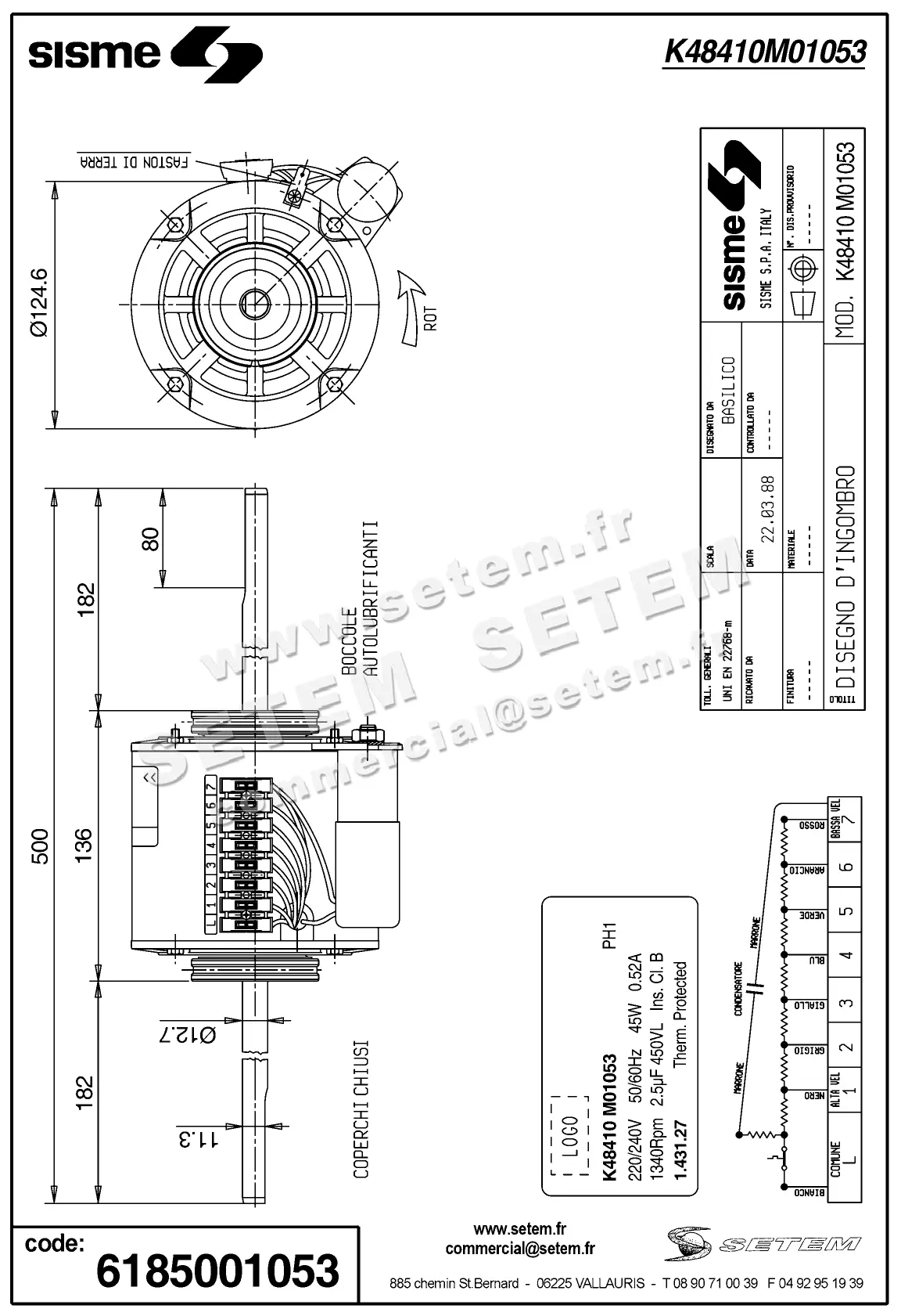 6185001053-MOTEUR SISME K48410MO1053 "141327" 2