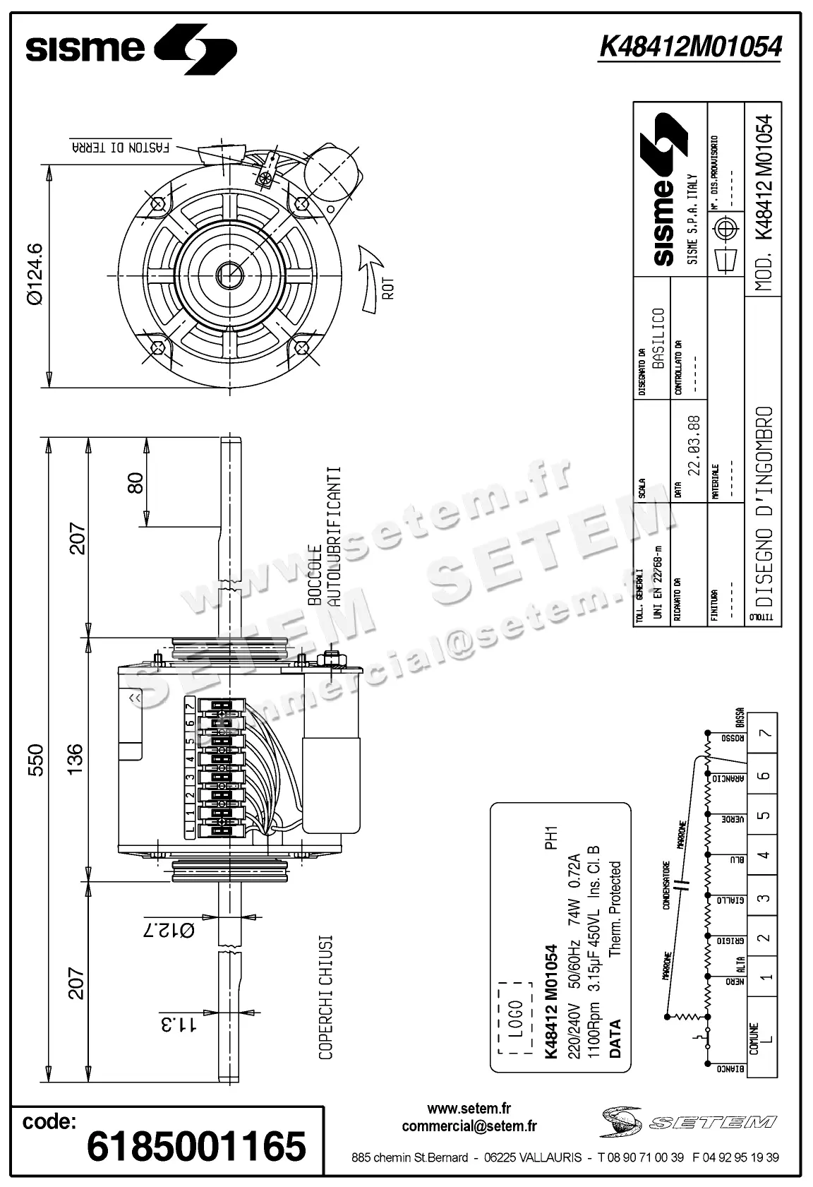 6185001165-MOTEUR SISME K48412MO1054 "141343" 2