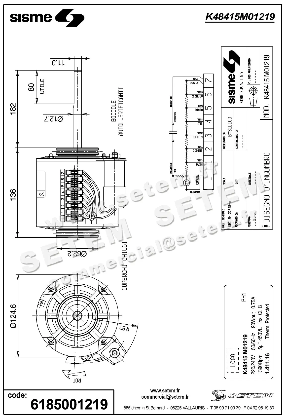 6185001219-MOTEUR SISME K48415M01219 "141116" 2