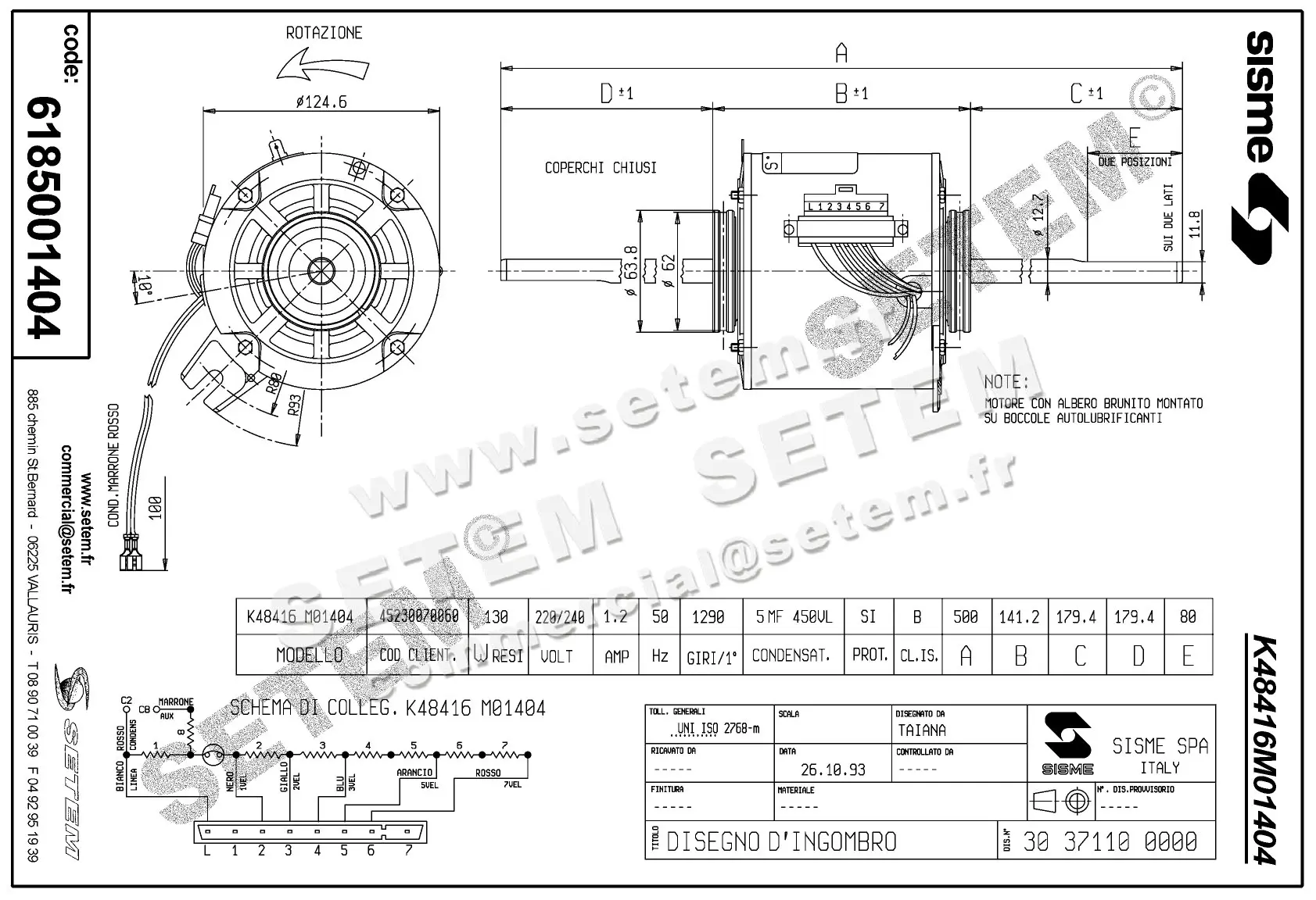 6185001404-MOTEUR SISME K48416MO1404 "45230070060"