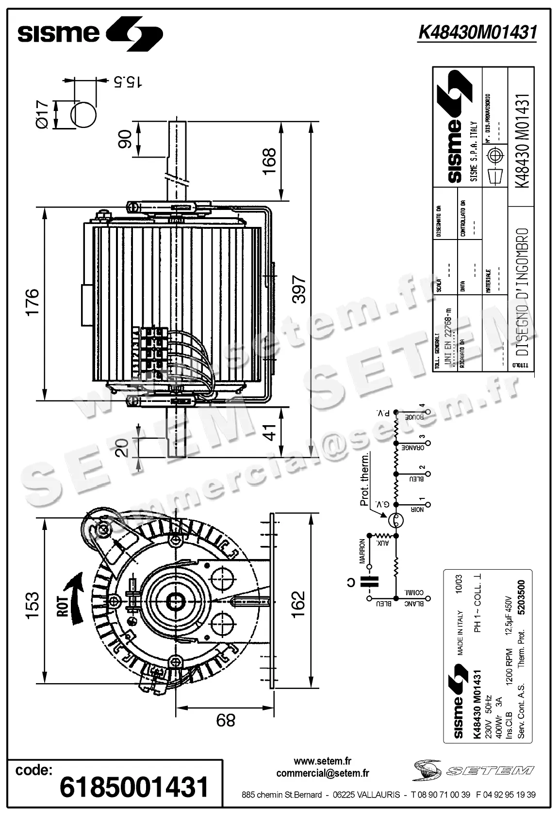 6185001431-MOTEUR SISME K48430M01431 "5203500" 3