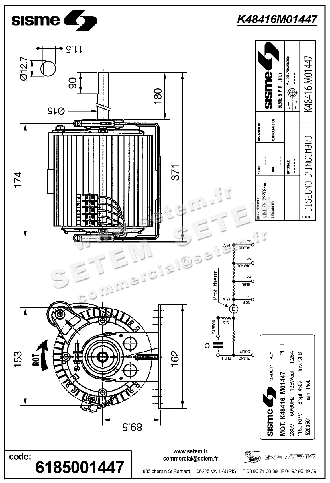 6185001447-MOTEUR SISME K48416MO1447 "5203501" 3