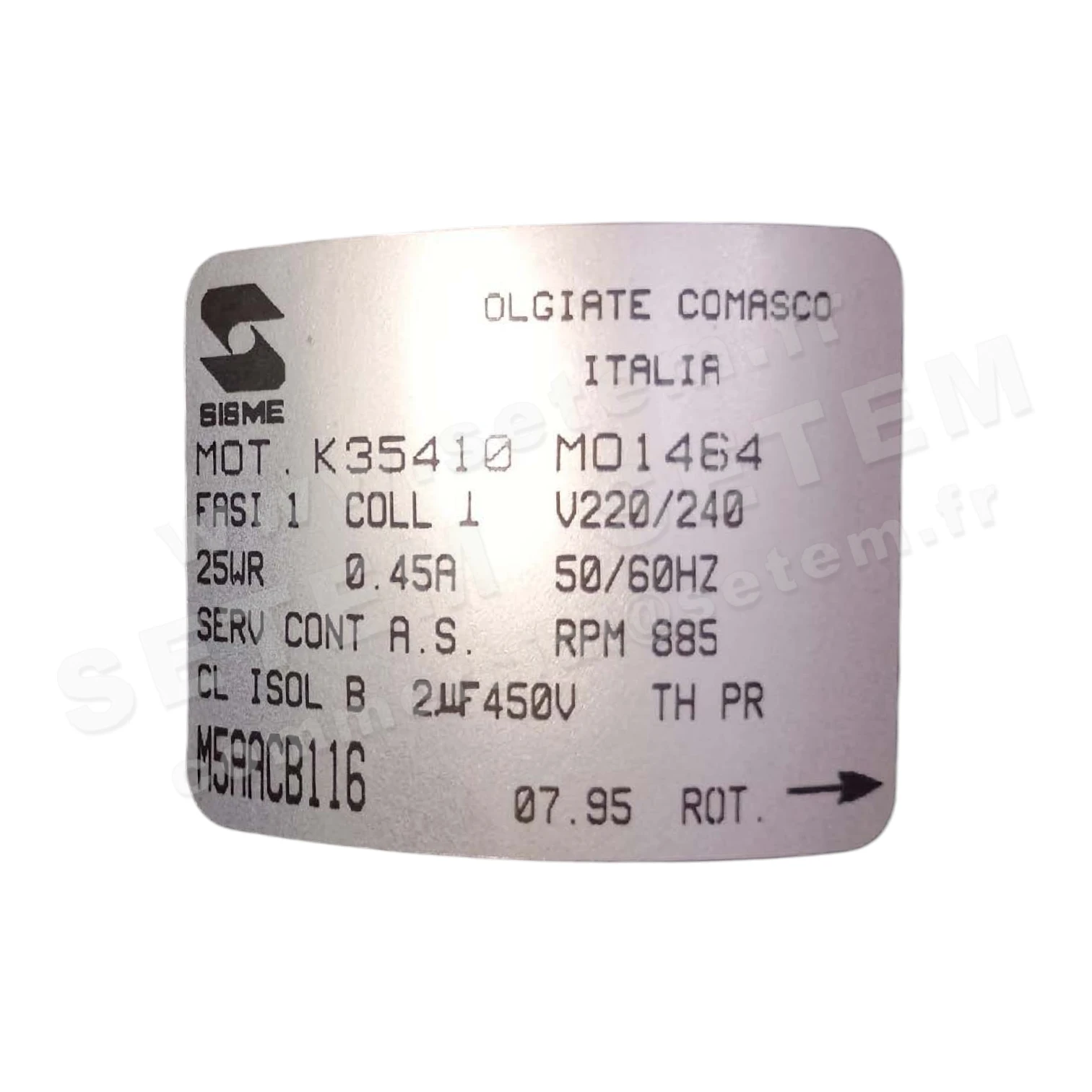 6185001464-MOTEUR SISME K35410MO1464 "M5AACB116"