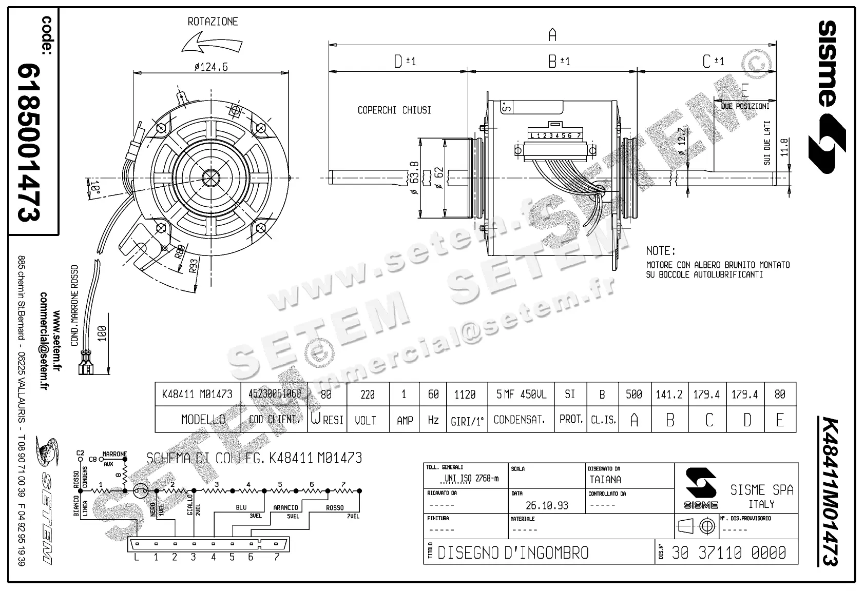 6185001473-MOTEUR SISME K48411MO1473 "45230061060"