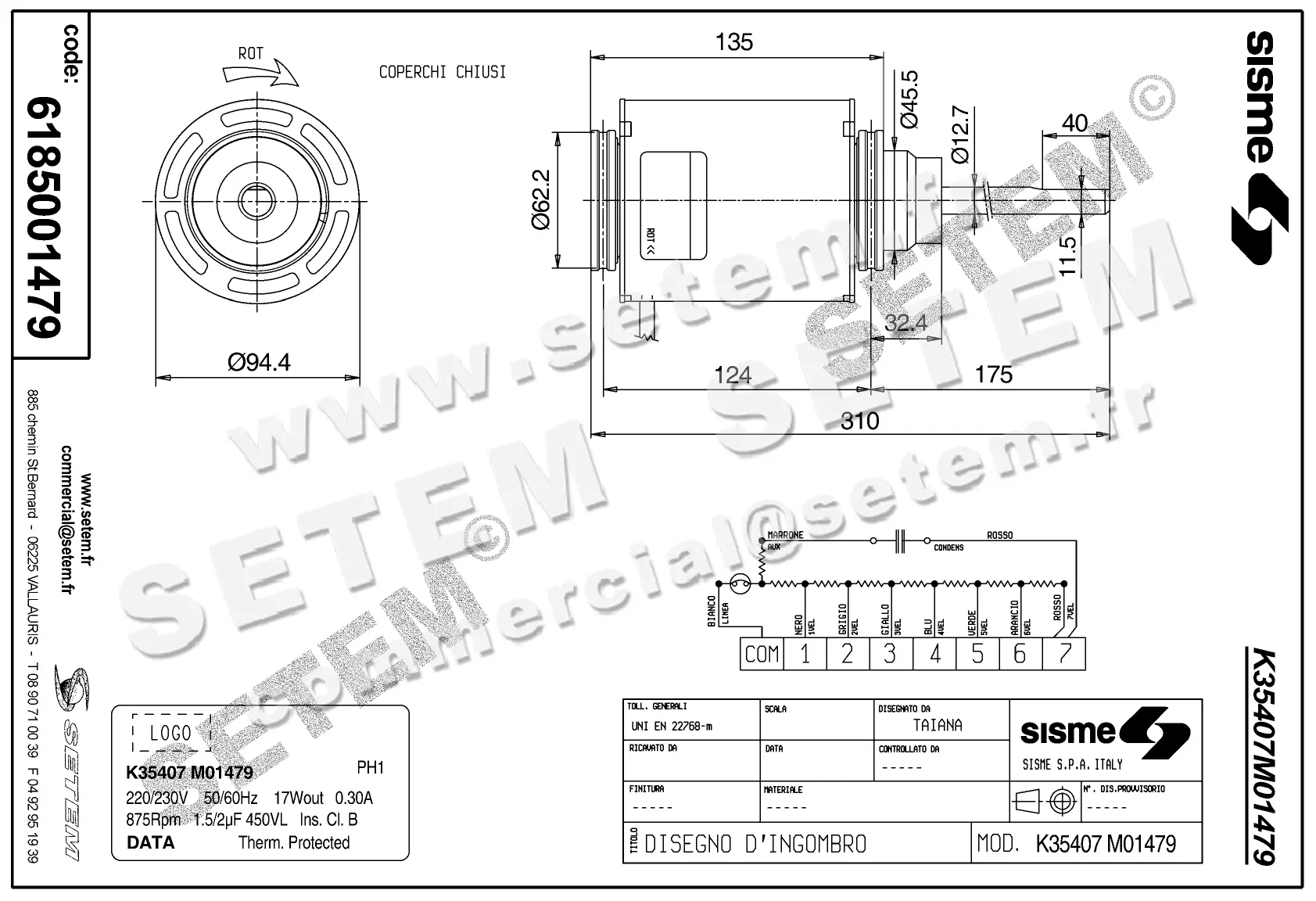 6185001479-MOTEUR SISME K35407M01479 "70670271.001" 3
