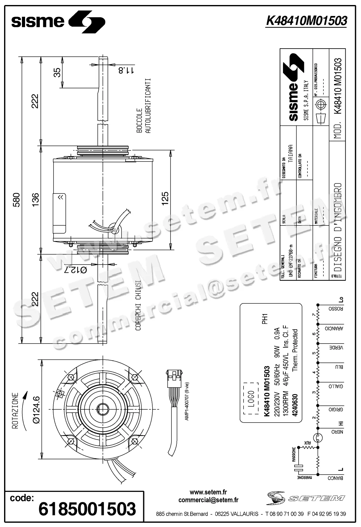 6185001503-MOTEUR SISME K48410M01503 "70670272.003" 4