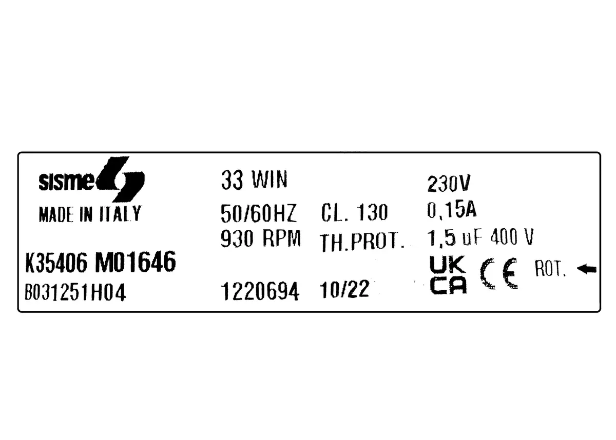 6185001646-MOTEUR SISME K35406MO1646 "B031251H04" 4