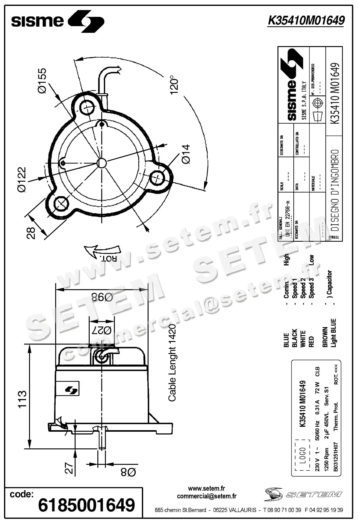 6185001649-MOTEUR SISME K35410M01649 "B031251H07" 3