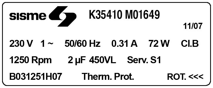 6185001649-MOTEUR SISME K35410M01649 "B031251H07" 2