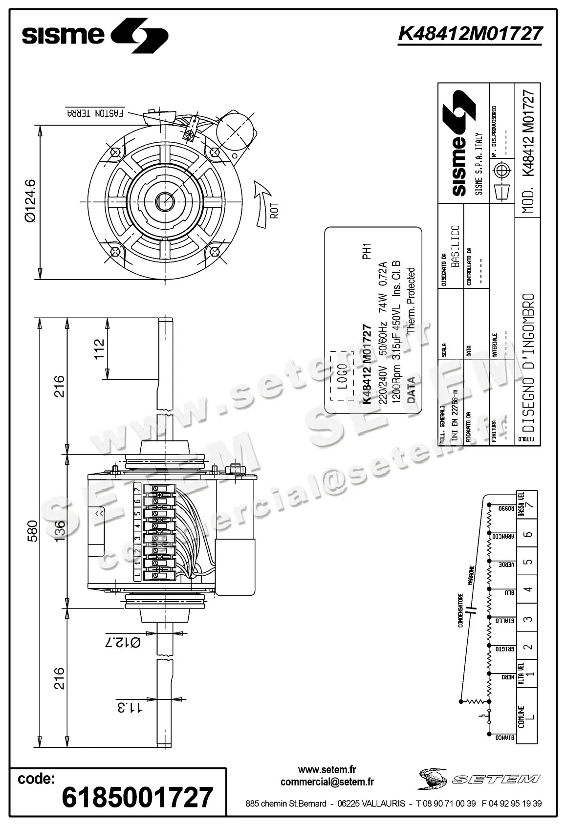 6185001727-MOTEUR SISME K48412M01727 2