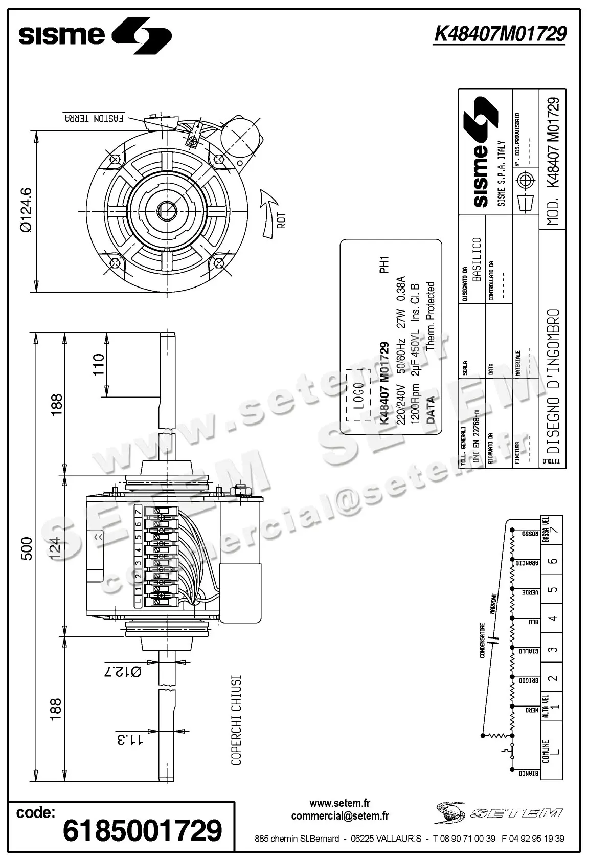 6185001729-MOTEUR SISME K48407M01729 6