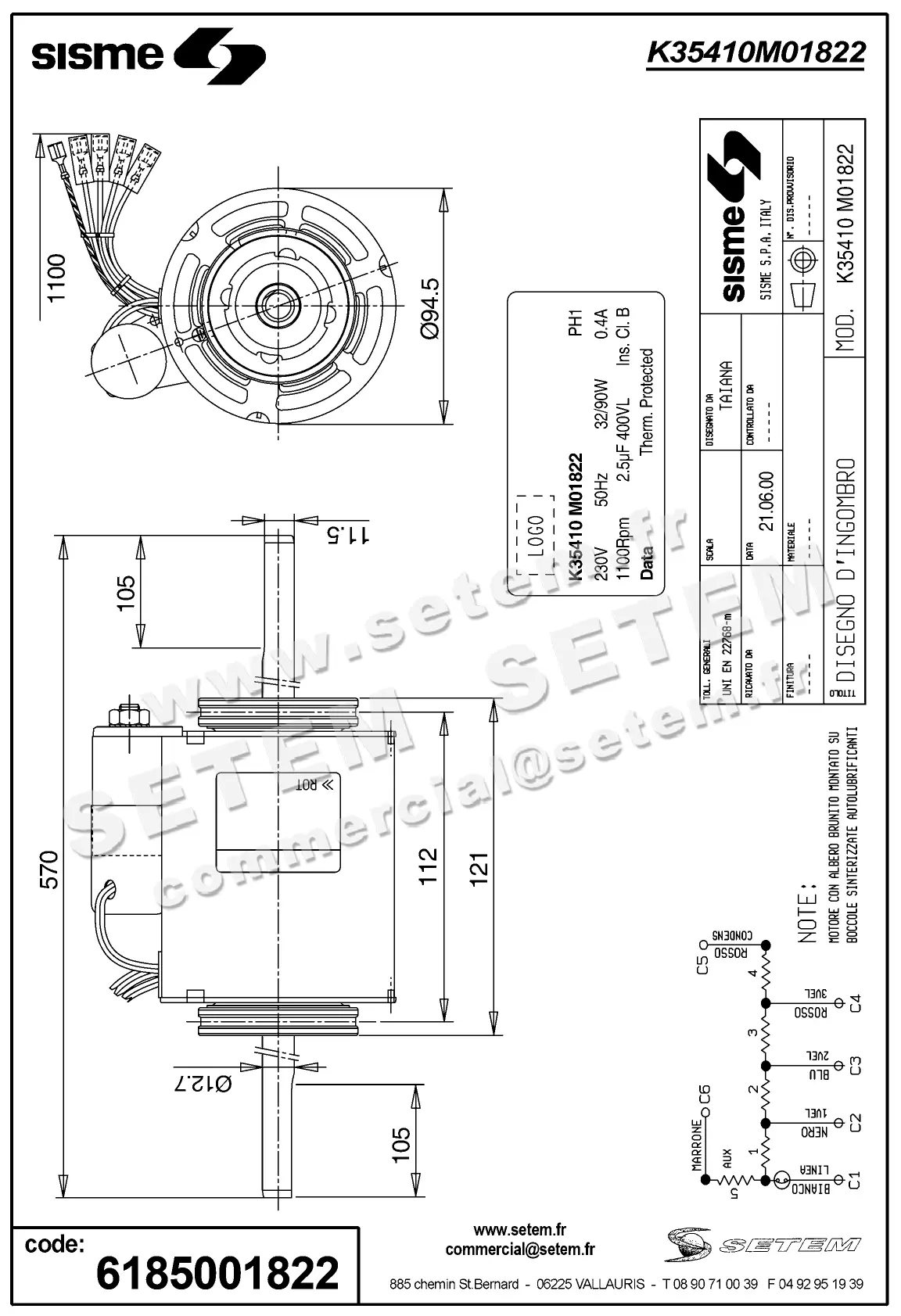 6185001822-MOTEUR SISME K35410MO1822 2