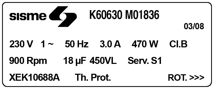 6185001836-MOTEUR SISME K60630M01836 "XEK10688A" 2