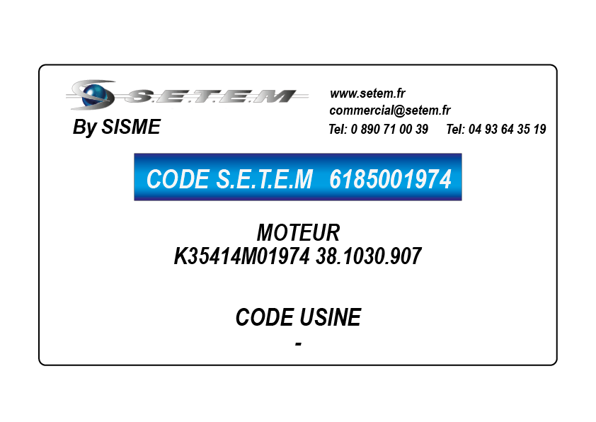 6185001974-MOTEUR SISME K35414M01974 "38.1030.907"