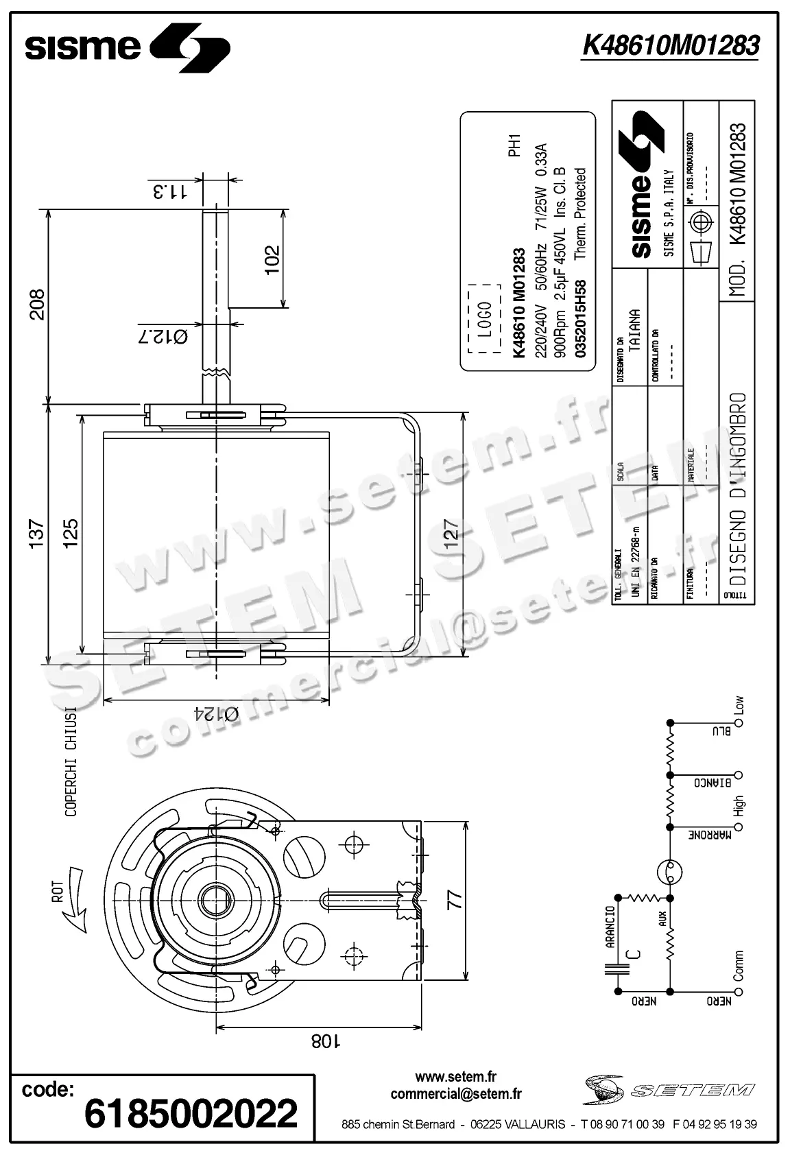 6185002022-MOTEUR SISME K48610MO1283 "0352015H58" 3