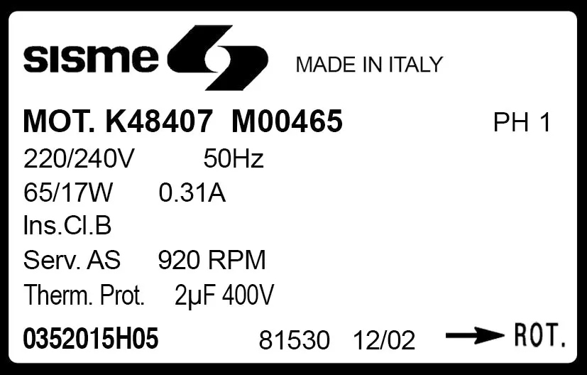 6185002025-MOTEUR SISME K48407MO0465 "0352015H05" 2