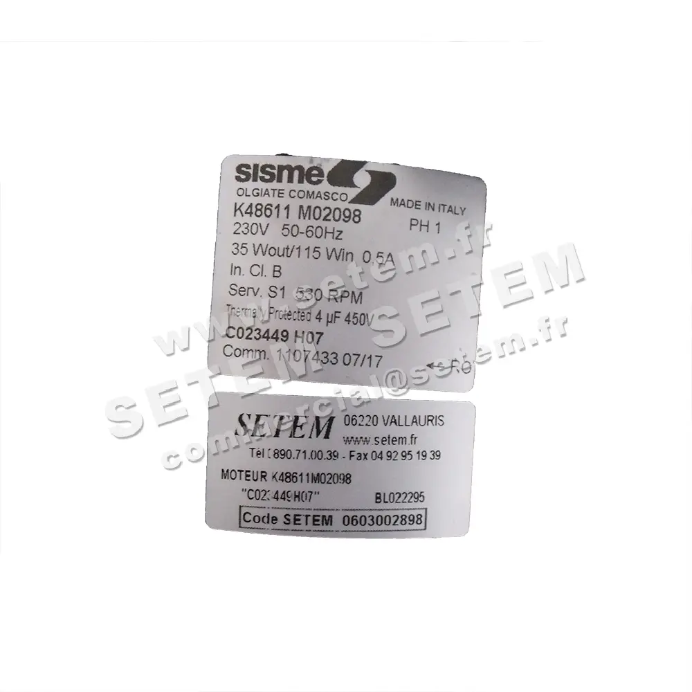6185002098-MOTEUR SISME K48611M02098 "C023449H07" 7