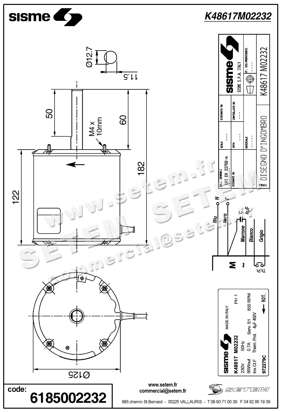 6185002232-MOTEUR SISME K48617M02232 AIR M 902.902J "911487" 5