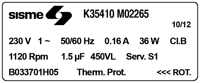 6185002265-MOTEUR SISME K35410MO2265 "B033701H05" 2