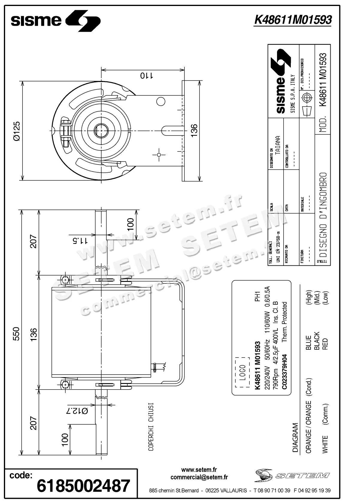 6185002487-MOTEUR SISME K48611MO1593 "C023379H04" 2