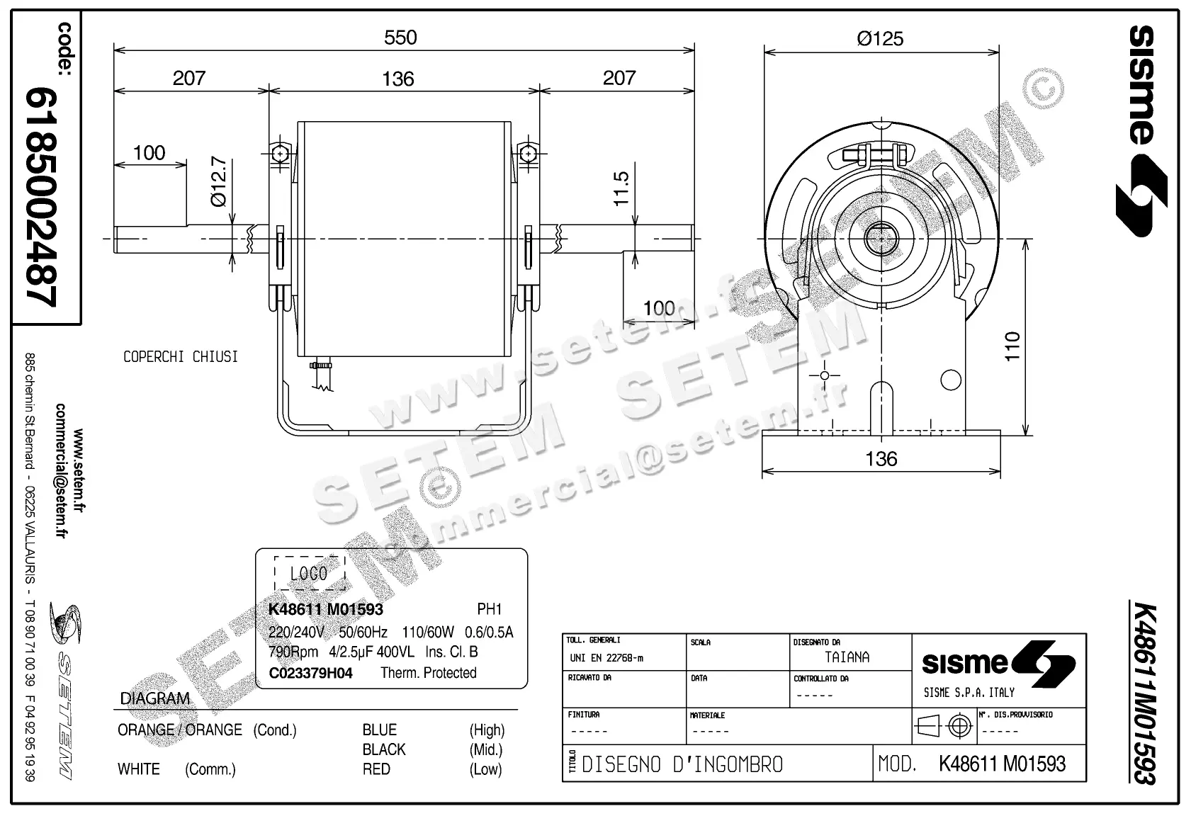 6185002487-MOTEUR SISME K48611MO1593 "C023379H04" 3