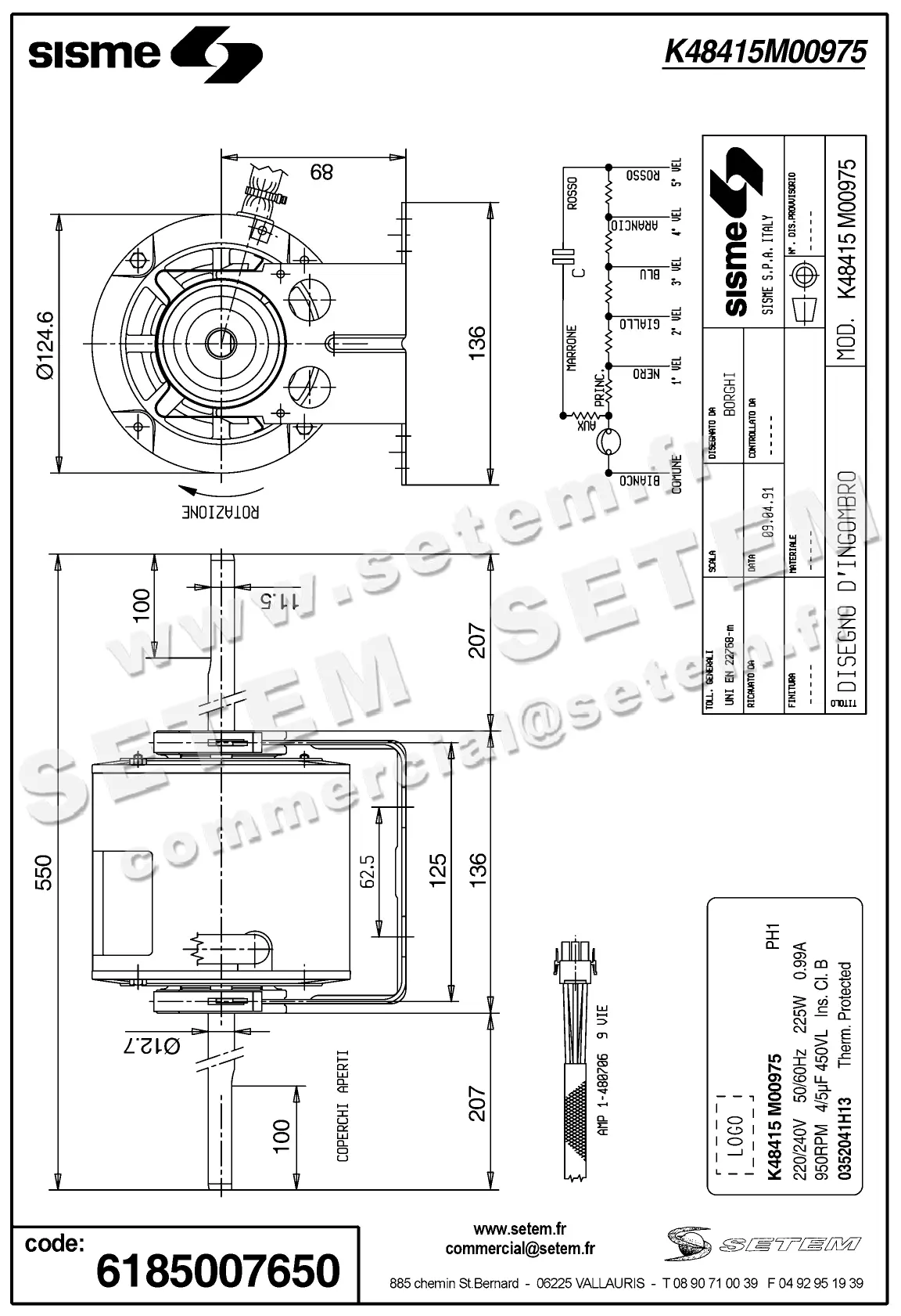 6185007650-MOTEUR SISME K48415MO0975 "0352041H13" 3