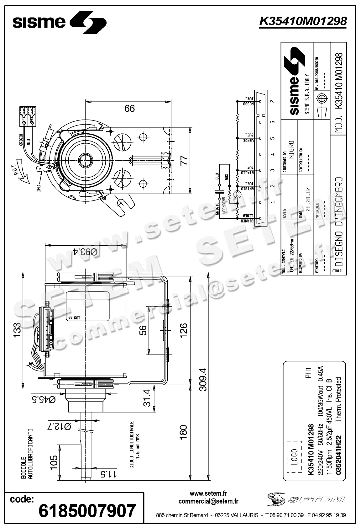 6185007907-MOTEUR SISME K35410M01298 "0352041H22" 3