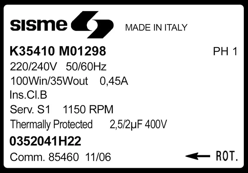 6185007907-MOTEUR SISME K35410M01298 "0352041H22" 2