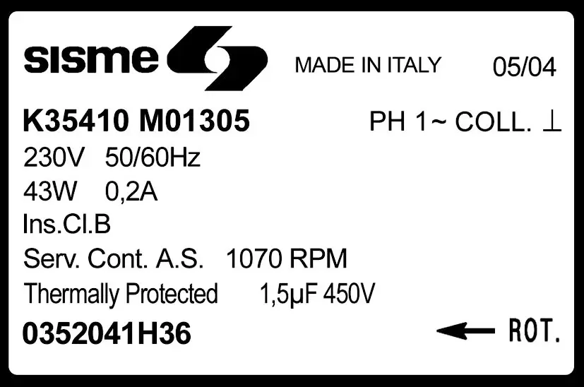 6185007908-MOTEUR SISME K35410M01305 "0352041H36" 2
