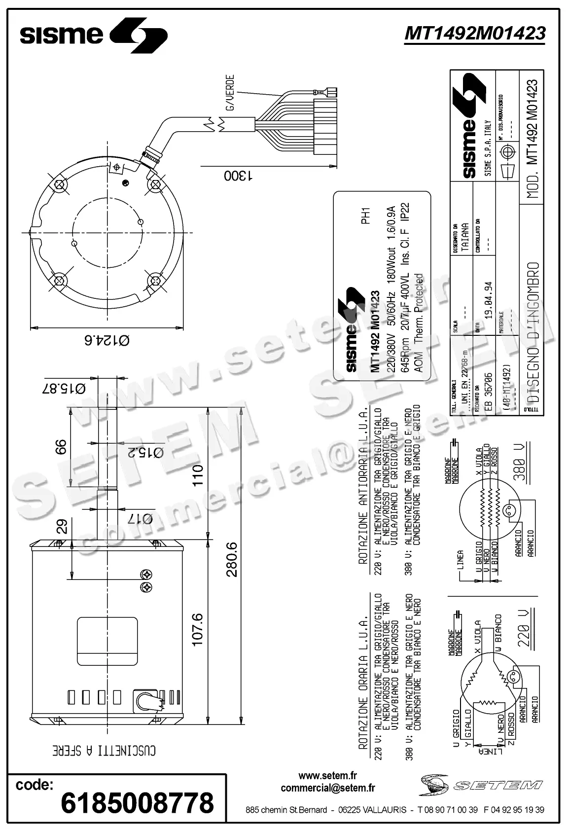 6185008778-MOTEUR SISME MO1423 "MT1492" 5
