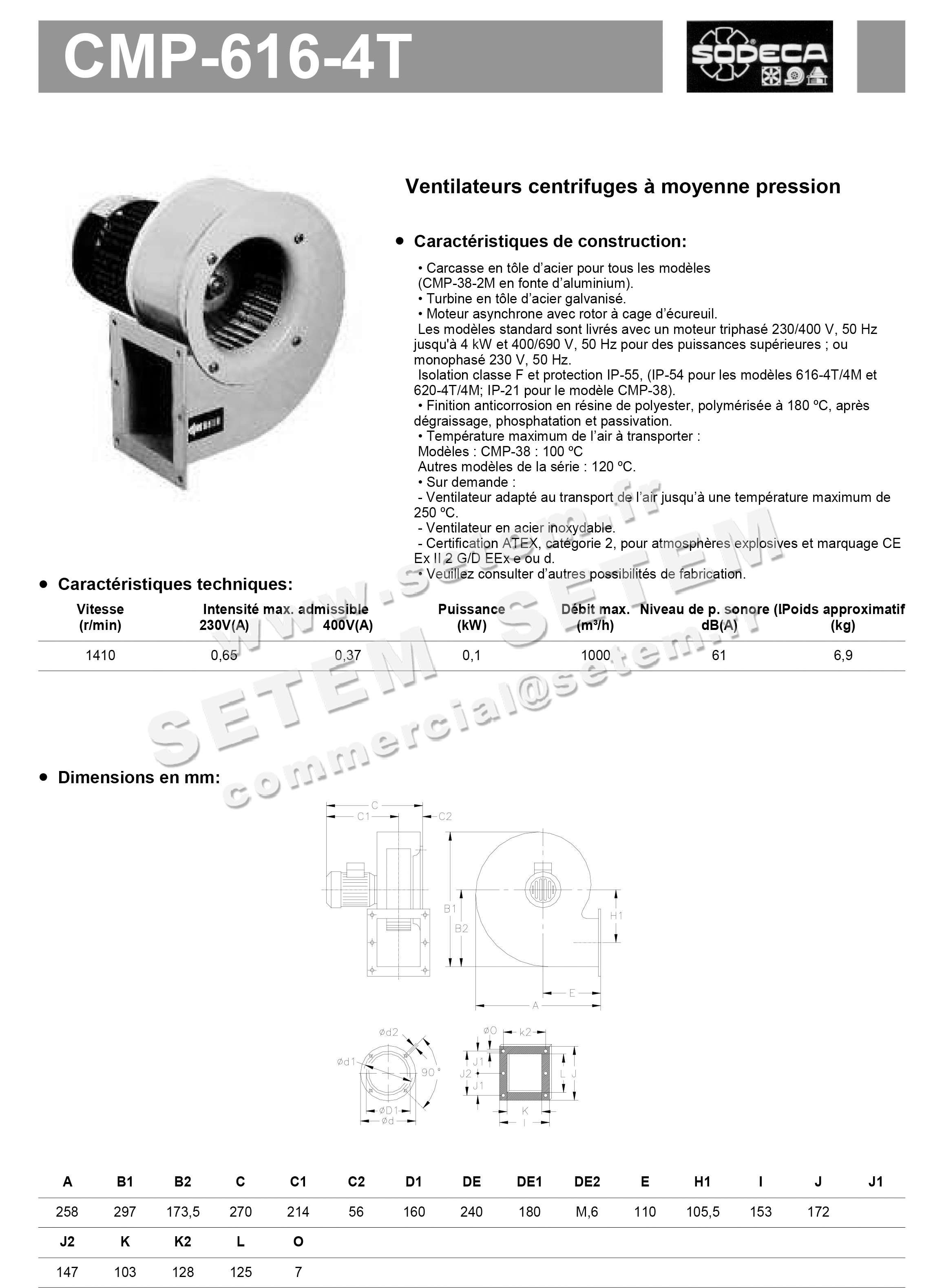 6193001398-VENTILATEUR SODECA CMP-616-4T LG 270°